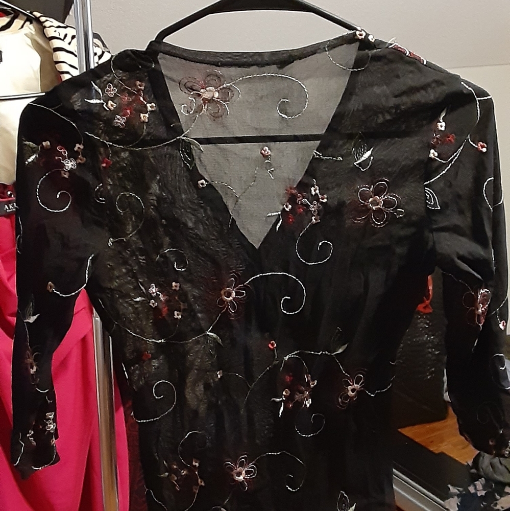 Floral Black Mesh Blouse